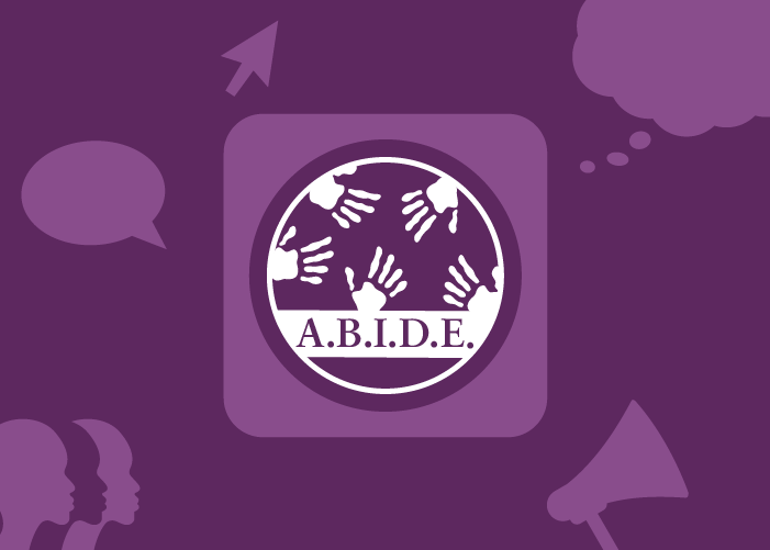 ABIDE Logo with icons of a conversation bubble, megaphone, and other icons related to the newsletter topics