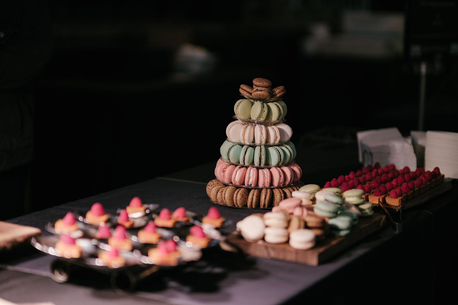 Macarons placed decoratively on a table